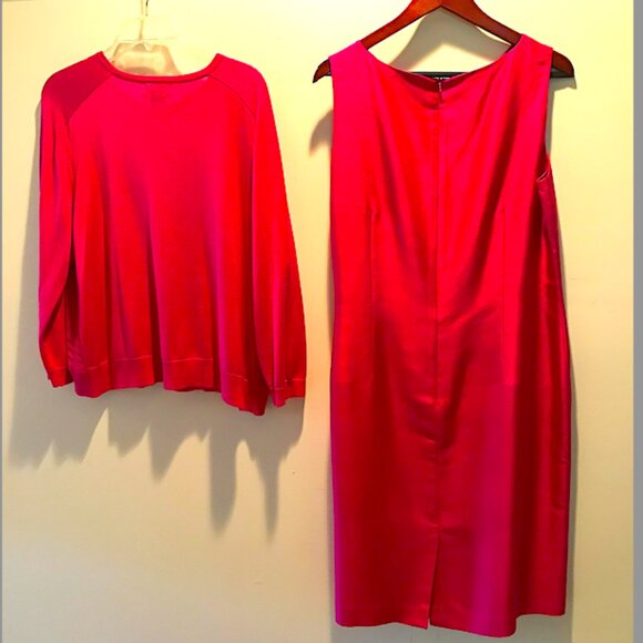 Talbots dress -  Fuschia silk  sleeveless dress + matching cardigan, size 14 - Picture 2 of 9